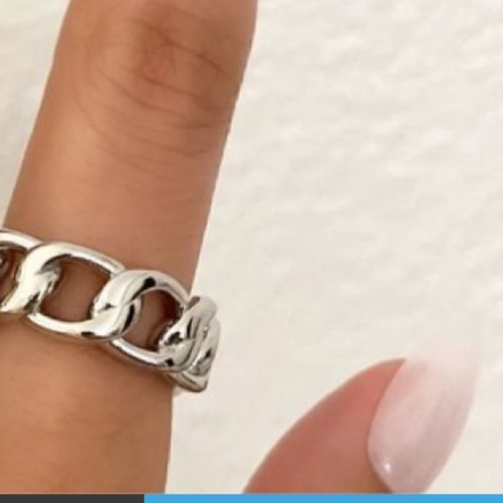 💧925 Sterling Silver Cuban Link Chunky Adjustable Chain Ring Thick